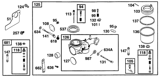 Carburetor Assembly Diagram and Parts List for 253702-0159-XX  Briggs and Stratton Engine